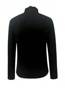 Women's Autumn/Winter Ribbed Turtleneck Long Sleeve Knitted Base Shirt - Black - View 2