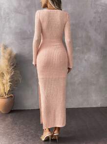 SHEIN Clasi Sexy Hollow Out Round Neck Long Sleeve Dress, Splicing High Waist Slim Fit, Bodycon Clubwear Dress Fall Cloth For Women