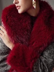 MOTF PREMIUM 羊毛人字形对比蓬松瀑布领长款大衣 - 彩色 - 查看 3