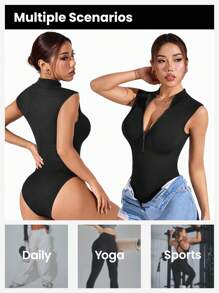 Easithlete 1pc Seamless High Stretch Zipper Sports Jumpsuit