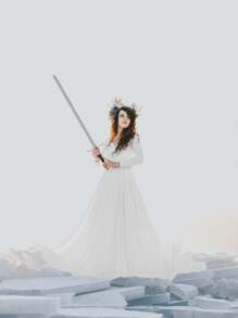 Pregnant Women Open Shoulder Extra Long Maternity Dress For Photography - White - View 5