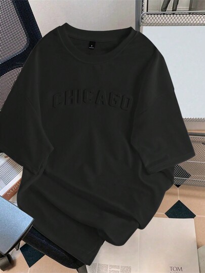 Claim Dot Camiseta casual talla grande para hombre, diseño con estampado en relieve de letra de unicolor simple