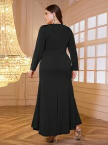 Modelyn Plus Size Crew Neck Luxury Mermaid Hem Evening Dress, High-End For Social Occasions Maxi Women Outfit Long Evening Dresses