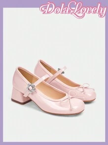 Dola Lovely 圆头露跟蝴蝶结粗跟高跟鞋时尚女士高跟鞋新年假期情人节
