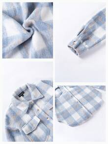 Eilly Bazar 格紋弧形下擺翻蓋口袋落肩袖花呢外套 - 霧霾藍 - 查看 8