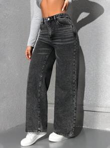 Quần Jeans Ống Loe Túi Dáng Rộng Thường Ngày Cho Nữ - Xám - Xem 4