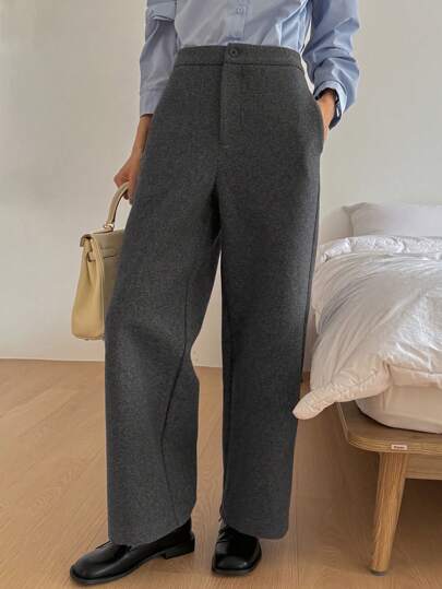 Dazy-Less 新款休闲女式宽松口袋喇叭裤，秋季女式正装裤，保暖内衬商务休闲女裤