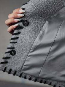 MOTF WATERFALL COLLAR RAGLAN SLEEVE CONTRAST STITCH OVERCOAT - Grey - View 9