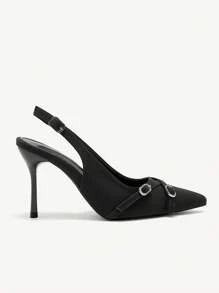 CUCCOO CHICEST Modne i eleganckie czarne szpilki z klamrą ze strasami i szpiczastym noskiem, z wycięciem na szpilce, na imprezę, na Boże Narodzenie i Nowy Rok, świąteczna atmosfera, jesień i zima