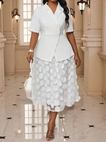 SHEIN Lady Autumn And Winter Elegant Plus Size Long Sleeve A Line Dress Asymmetrical Appliques White Plus Size Co-Ords Lace Skirt Women Outfit Sets Women Skirt Set White Lace Skirt White Fluffy Skirt Women White Outfit Sets Professional Clothes Spring And Summer Autumn And Winter Elegant Work Office Beige Woven Shirt Collar Straight Contrast Mesh Shirt Dress Midi Three Quarter Length Sleeve Plus Size Dresses