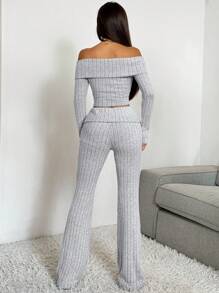 SHEIN EZwear Gray Knit Women's Casual Fitted Set