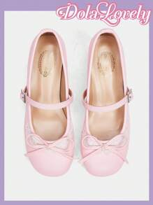 Dola Lovely Round Toe Low Vamp Bow Decoration Thick Heel Pumps, Fashion Women High Heel Shoes Spring Shoes Spring Break Easter