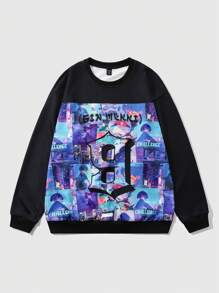 ROMWE MEN Street Life Men's Autumn Letter & Figure Printed Casual Pullover Hooded Sweatshirt - Multicolor - View 1