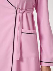 TaskEZ Contrast Binding V-Neck With Pocket Long Sleeve Nurse Dress