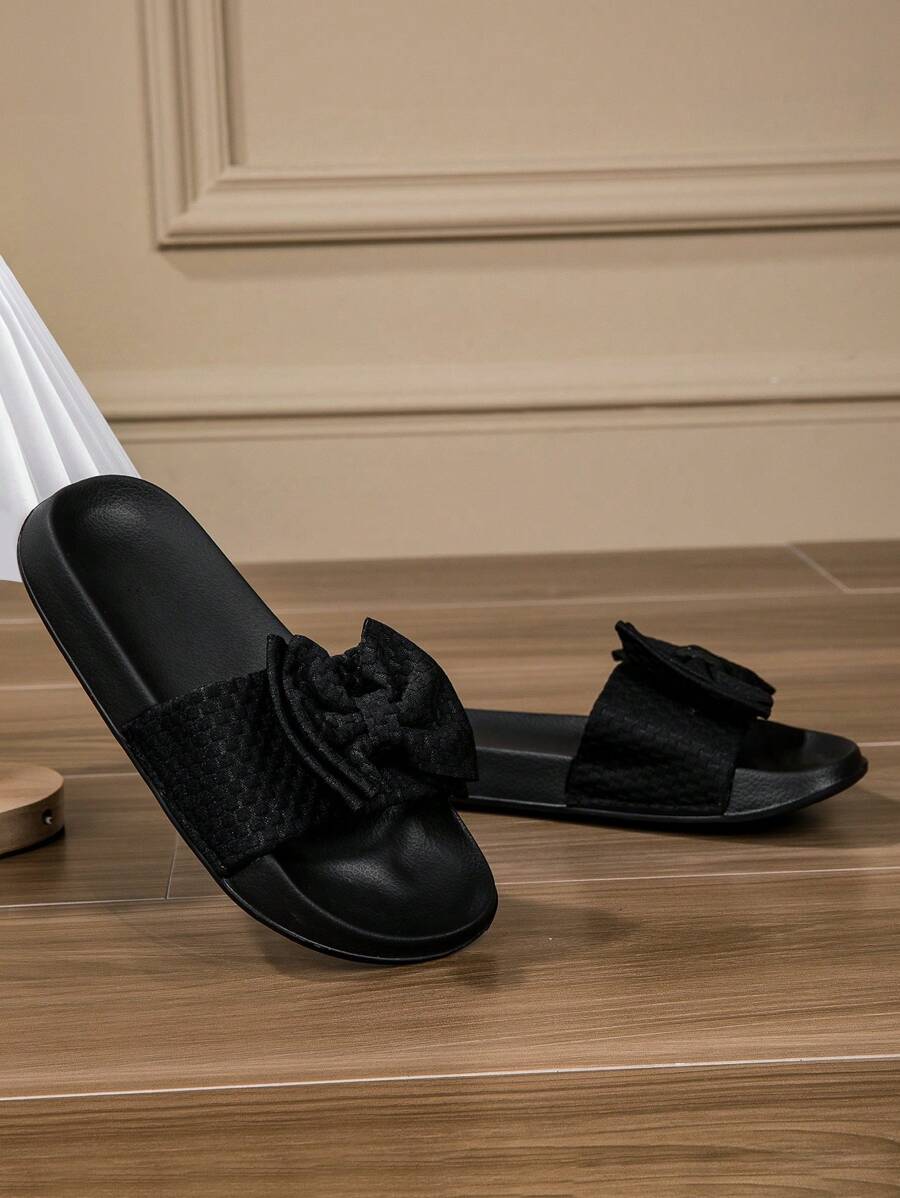 Girls Comfy Fashion Casual Lightweight Bowknot Slippers For Summer - Black - View 1