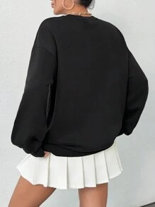 RueChic Silluette Pattern Flock Printed, Brush Back, Keep Warming Feature Crew Neck Sweatshirt - Black - View 2