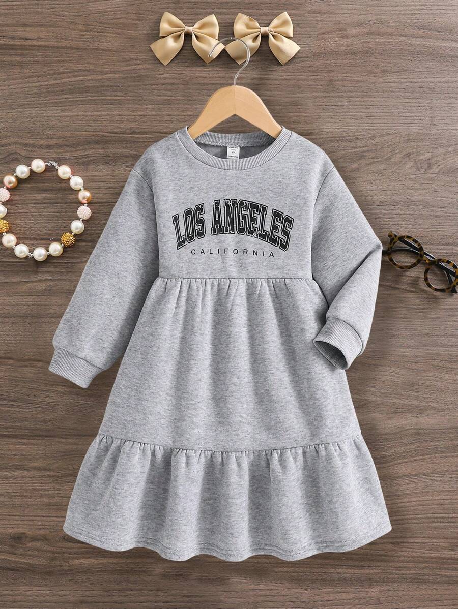 SHEIN Young Girl Knitted Clear Color Round Neck Letter Pattern Loose