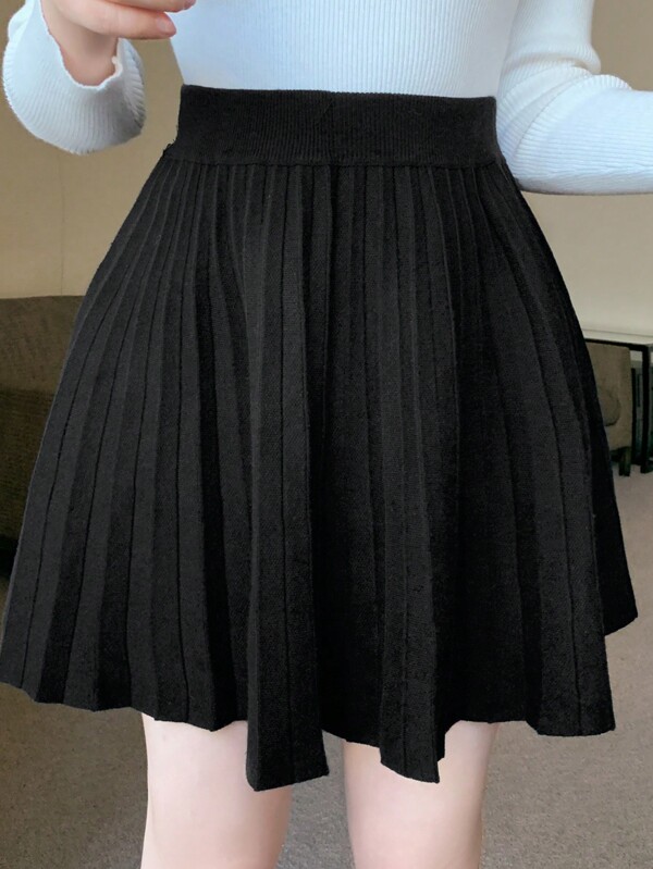 DAZY Women Solid Color Short Autumn/Winter Pleated Knit Sweater Skirt