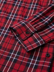 Manfinity Homme Manfinity Men Plus Size Men Casual Daily Plaid Button-Down Long Sleeve Shirt, Autumn, Christmas Shirt, For Going Out - Red - View 6