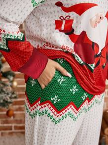 EMERY ROSE Conjunto de 2 piezas de ropa para mujer de talla grande, con parte superior holgada con botones y estampado de Papá Noel y pantalones, conjunto de ropa de otoño