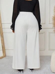 SHEIN Lady  Autumn And Winter Elegant Plus Size Commuting Wedding White Knitted Chain Maxi Plus Size Suit Pants White Bloomers Work Pants