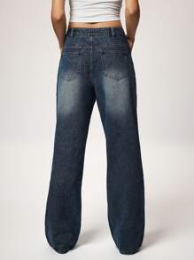 Forever 21 秋冬女士口袋宽松阔腿/靴型女式牛仔裤/牛仔裤/女式妈妈牛仔裤/女式正装连衣裙/商务休闲女式/必备品/高腰女式牛仔裤/牛仔裤/低腰宽松牛仔裤/低腰/寒冷天气服装/感恩节牛仔裤/节日/优雅/圣诞节牛仔裤/圣诞服装/新年牛仔裤/宽松休闲裤牛仔裤 - 藍色 - 查看 3