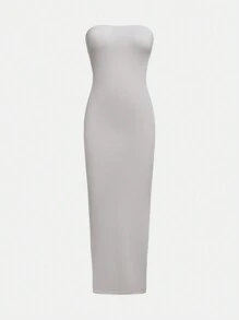 SHEIN Teen Girl Strapless Slit Dress, Bodycon Design, High Waist Slit, Suitable For Parties - Grey - View 1