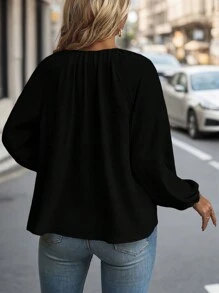 Women's Plus Size Fashion Solid Color Long Sleeve Shirt Fall Cloth For Women - Black - View 2