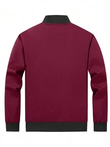 Manfinity Homme Plus Size Men's Casual Zip-Up Jacket For Outdoor Wear, Autumn - Burgundy - View 2