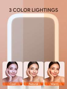 JMMO LED Makeup Mirror Vanity With Storage Stand & 3 Color Lights,Rechargeable Lighted Makeup Mirror,Adjustable Stand & Touch Screen,Beauty & Personal Care Necessary Instruments - White - View 3