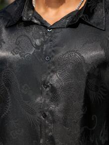 Manfinity Homme Men Plus Size Plain Front Button Long Sleeve Casual Versatile Shirt, For Going Out - Black - View 6