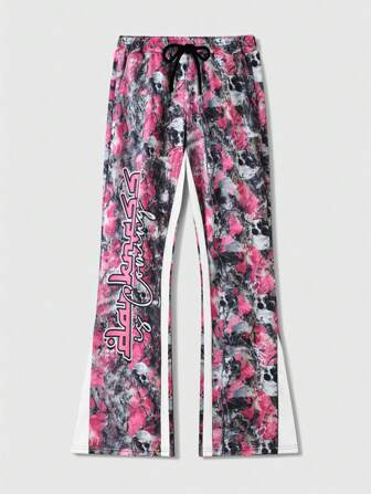 Street Life Men's Tree Branch Camouflage Patchwork Flared Sweatpants, Streetwear