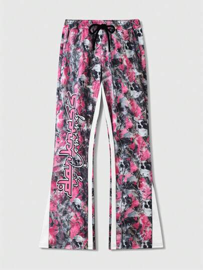 Street Life Pantaloni della tuta larghi mimetici dei rami di albero con patchwork, streetwear da uomo