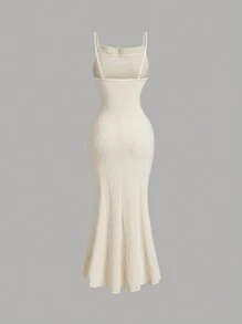 SHEIN MOD Morelowa sukienka midi z odkrytymi ramionami i teksturowaną dzianiną dla kobiet - Morela - Zobacz 2