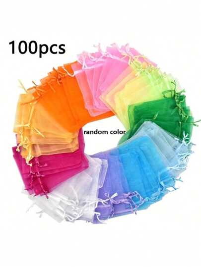 SHEIN 100Pcs/20Pcs Transparent Gift Wrap Bags, Various Sizes And Colors Suitable For Halloween, Wedding, Party, Travel, Birthday, Anniversary Drawstring Organza Bag Gift Wrap Bag Storage Bag For Jewelry, Candy, Stationery And Other Small Items. Also Suitable For Decoration, Fruit Packaging And Insect-Proof Storage. Suitable For Parties And Dining Occasions, Each Set Of Colors Are Random Christmas For Holiday Gift Giving