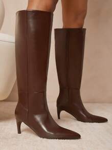 SHUZIA Botas altas cómodas de color marrón con cremallera, un estilo minimalista básico para mujer, zapatos de verano y primavera, regalo ideal para el Día de la Madre, la Semana Santa y las vacaciones de primavera - Marrón Chocolate - Ver 3