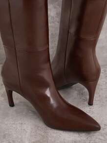 SHUZIA Botas altas cómodas de color marrón con cremallera, un estilo minimalista básico para mujer, zapatos de verano y primavera, regalo ideal para el Día de la Madre, la Semana Santa y las vacaciones de primavera - Marrón Chocolate - Ver 6