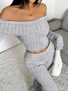 SHEIN EZwear Gray Knit Women's Casual Fitted Set