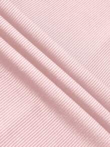 SHEIN Unity 2 件套女士休闲圆领短袖连体裤和前系带长裤套装 - 淺粉色 - 查看 8