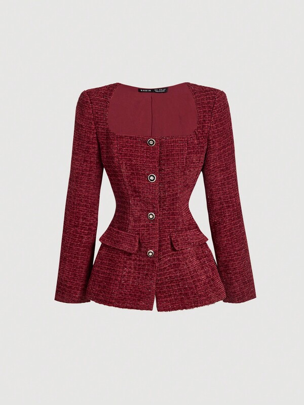 SHEIN MOD Women's Red Winter Coat, Outfit, Vintage Woolen Overcoat,Winter Women Coat,Burgundy Coat,Women Red Blazer,Long Women Jackets