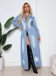 SHEIN SXY Color Block Front Button Closure Pants With Casual Long Sleeve Denim Jacket