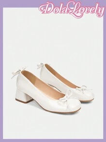 Dola Lovely Round Toe Low Vamp Bow Detail Back Strap Thick Heel Ladies High Heel Shoes For And Vibe And Spring Shoes Spring Break Easter