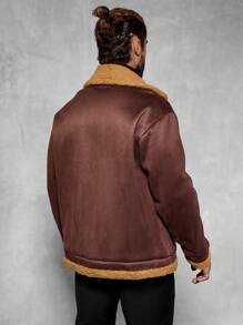 Manfinity Homme Men's Plain Long Sleeve Zip-Up Fleece Casual Jacket, Autumn/Winter, Old Money Style - Brown - View 2