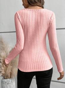 Calvaya Elegante effen kleur T-shirt met lange mouwen en sweetheart hals, voor dames, herfst