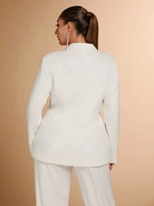 SHEIN BAE 大码女式修身黑色西装外套，秋冬季百搭长袖外套 - 白色 - 查看 2