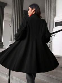 Celure Manteau en tweed mi-long, col montant style chinois, design avec boutons, taille en A, coupe grande taille