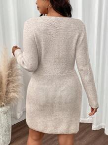 SHEIN LUNE Váy len buộc dây gợi cảm màu trơn - Màu be - Xem 2