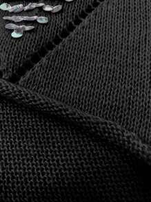 SHEIN Unity Plus Size Women Spring & Autumn Round Neck Drop Shoulder Hollow Out Sequins Decor Daily Pullover Sweater, Grey, For Winter Knit Pullover Fall Sweater - Black - View 7
