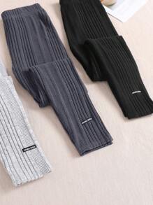 SHEIN Set 3 Potong Legging Rajut Kasual Dasar Warna Polos dengan Hem Bergaris untuk Anak Perempuan Remaja - Grey - View 3