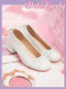 Dola Lovely Round Toe Low Vamp Bow Detail Back Strap Thick Heel Ladies High Heel Shoes For And Vibe And Spring Shoes Spring Break Easter